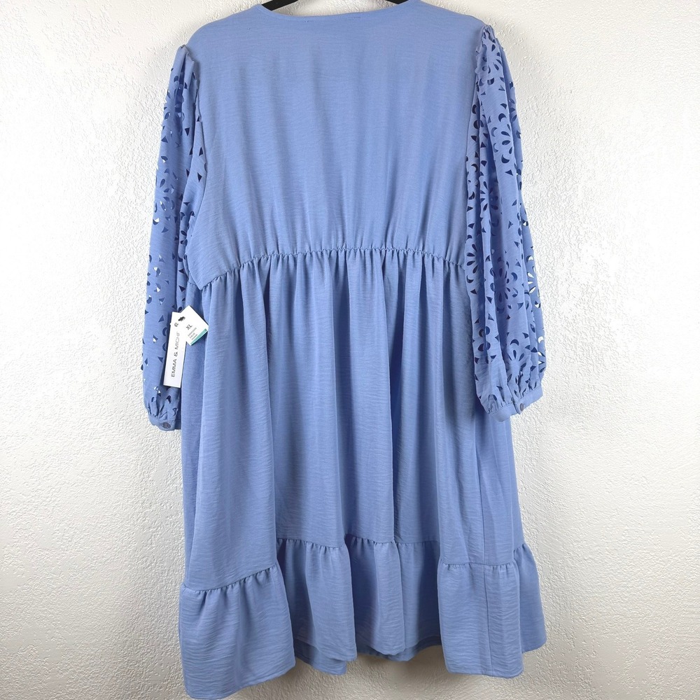 NWT EMMA & MICHELE Blue V Neck Tiered Dress Cottagecore Feminine Balletcore XL‎ - Picture 4 of 4